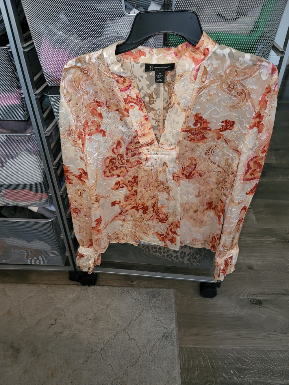 INC International Concepts Cream Blouse with Rust and Blush Floral Print